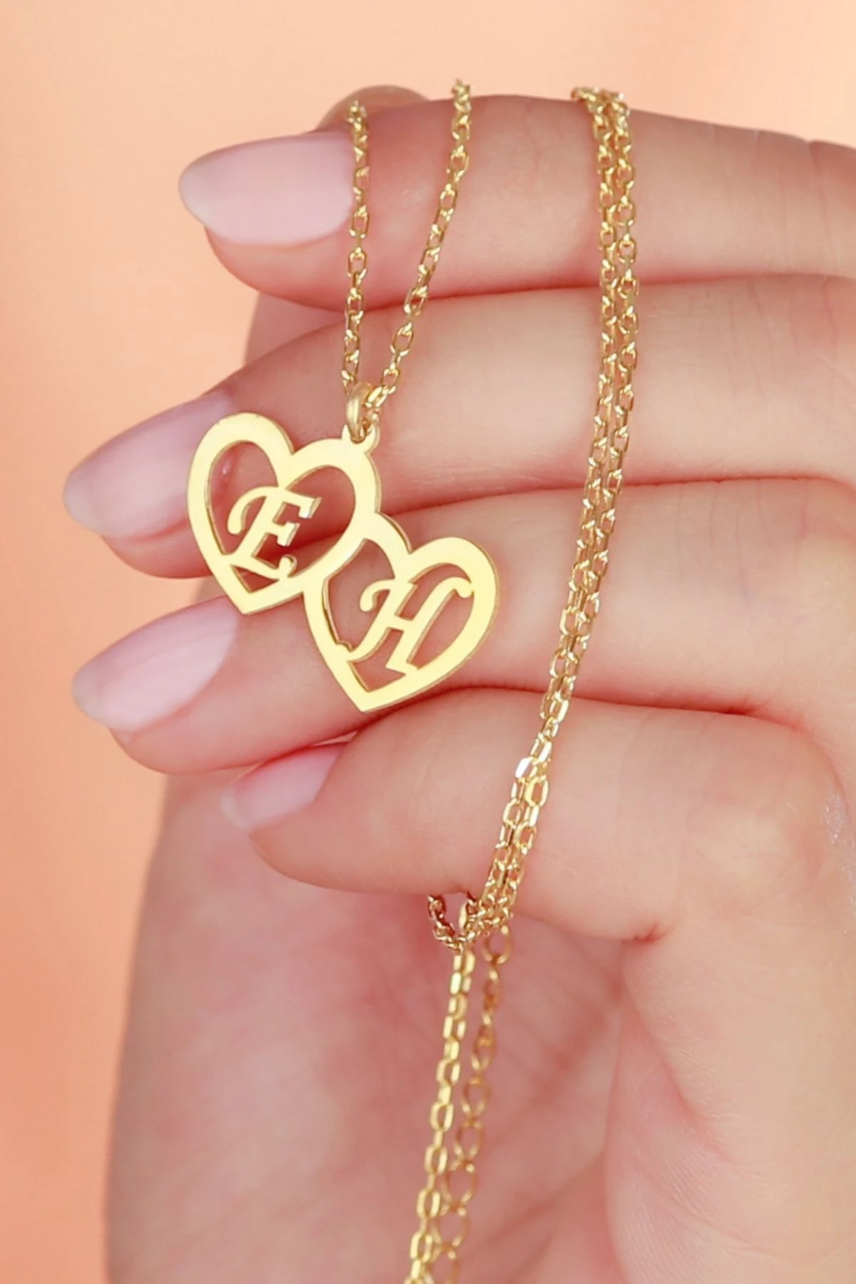 Gümüş Ikiz Kalpli Kolye