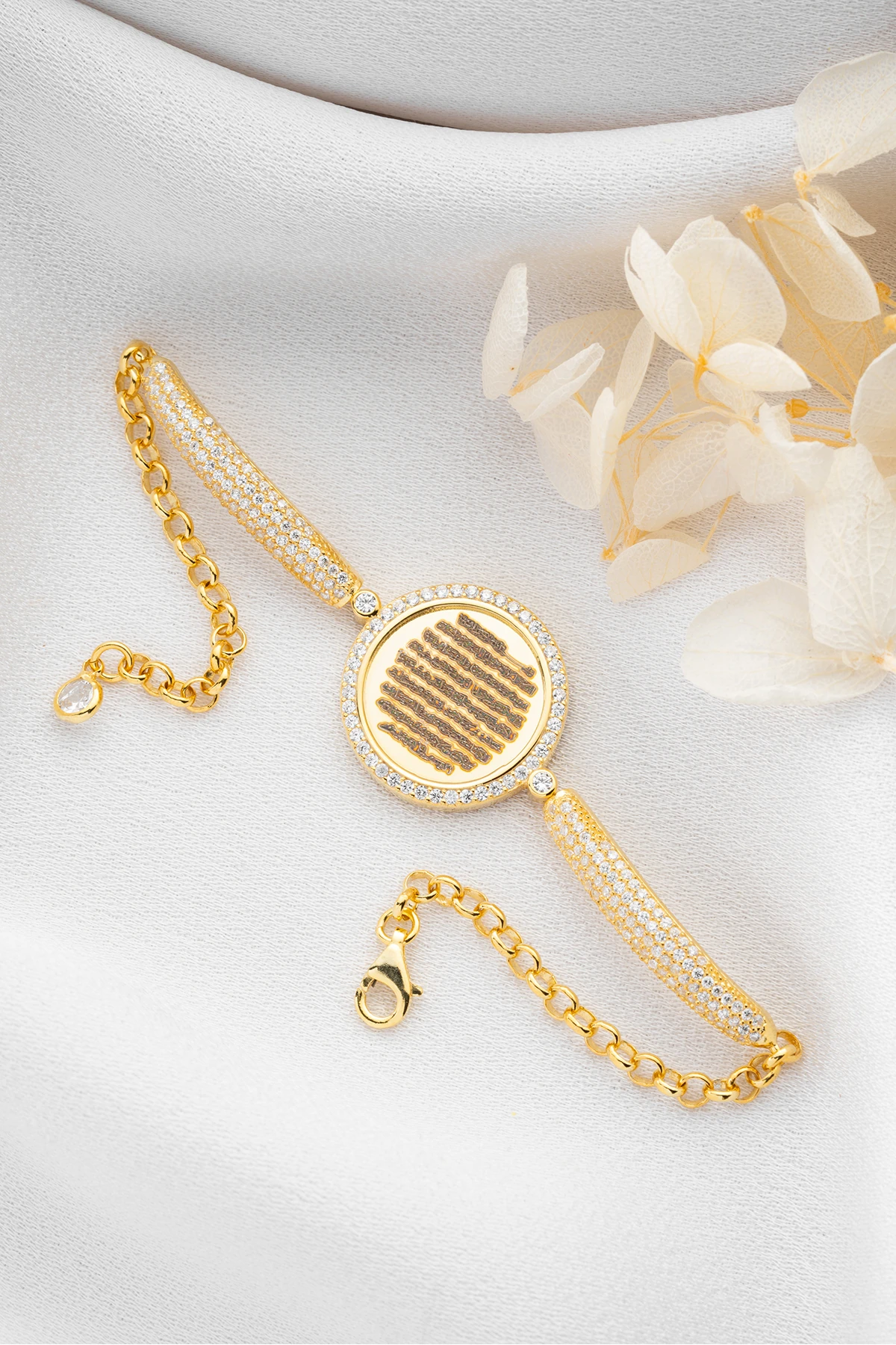 Gümüş Altın Kaplama Ayetel Kursi Dualı Asansörlü Bileklik