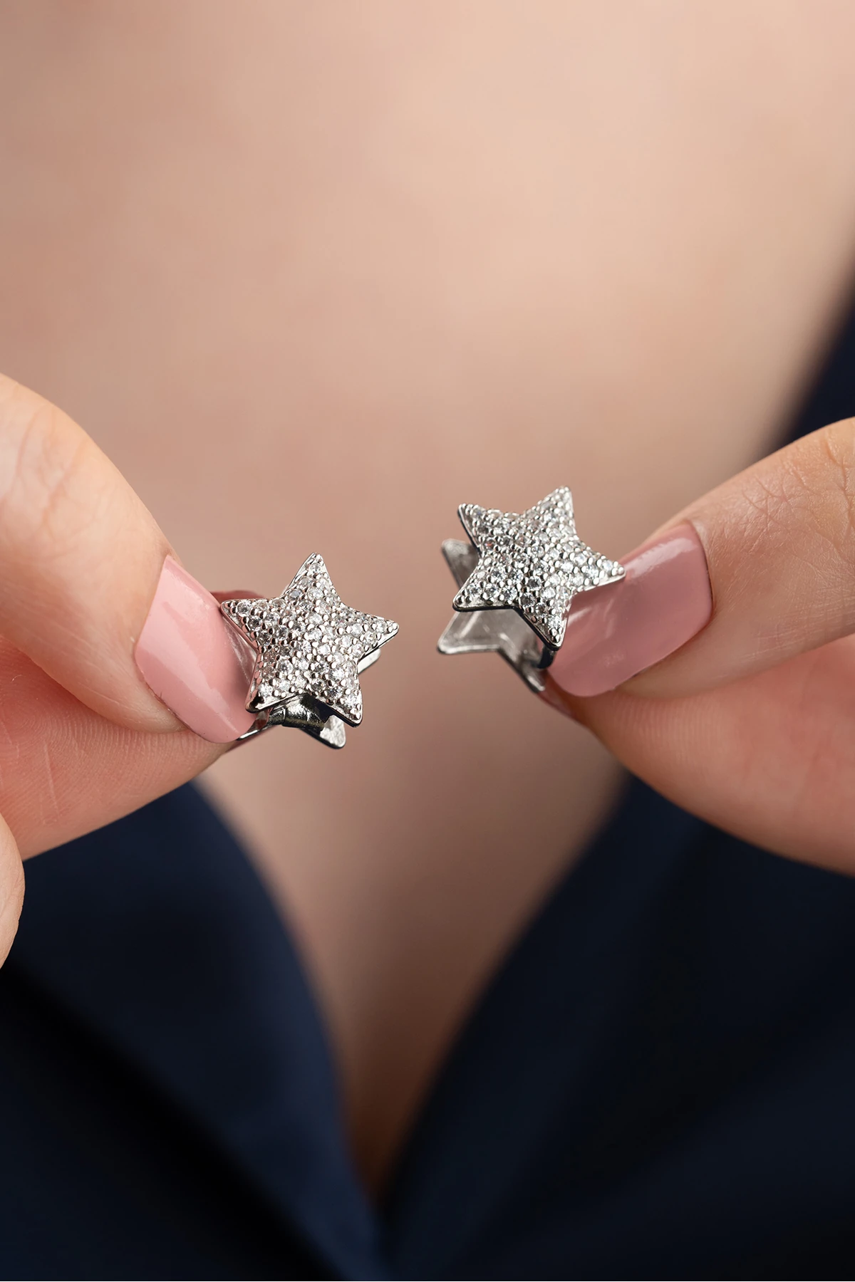 Gümüş Taşlı Yıldız Küpe