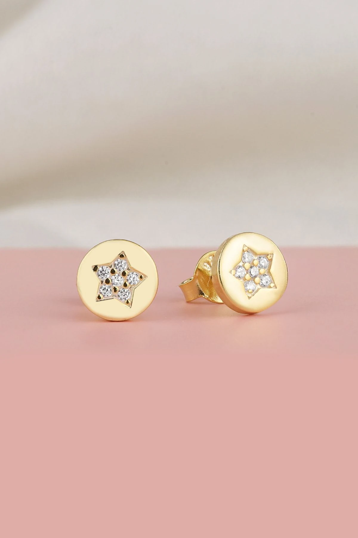 Gold Zirkon Taşlı Yıldız Gümüş Küpe