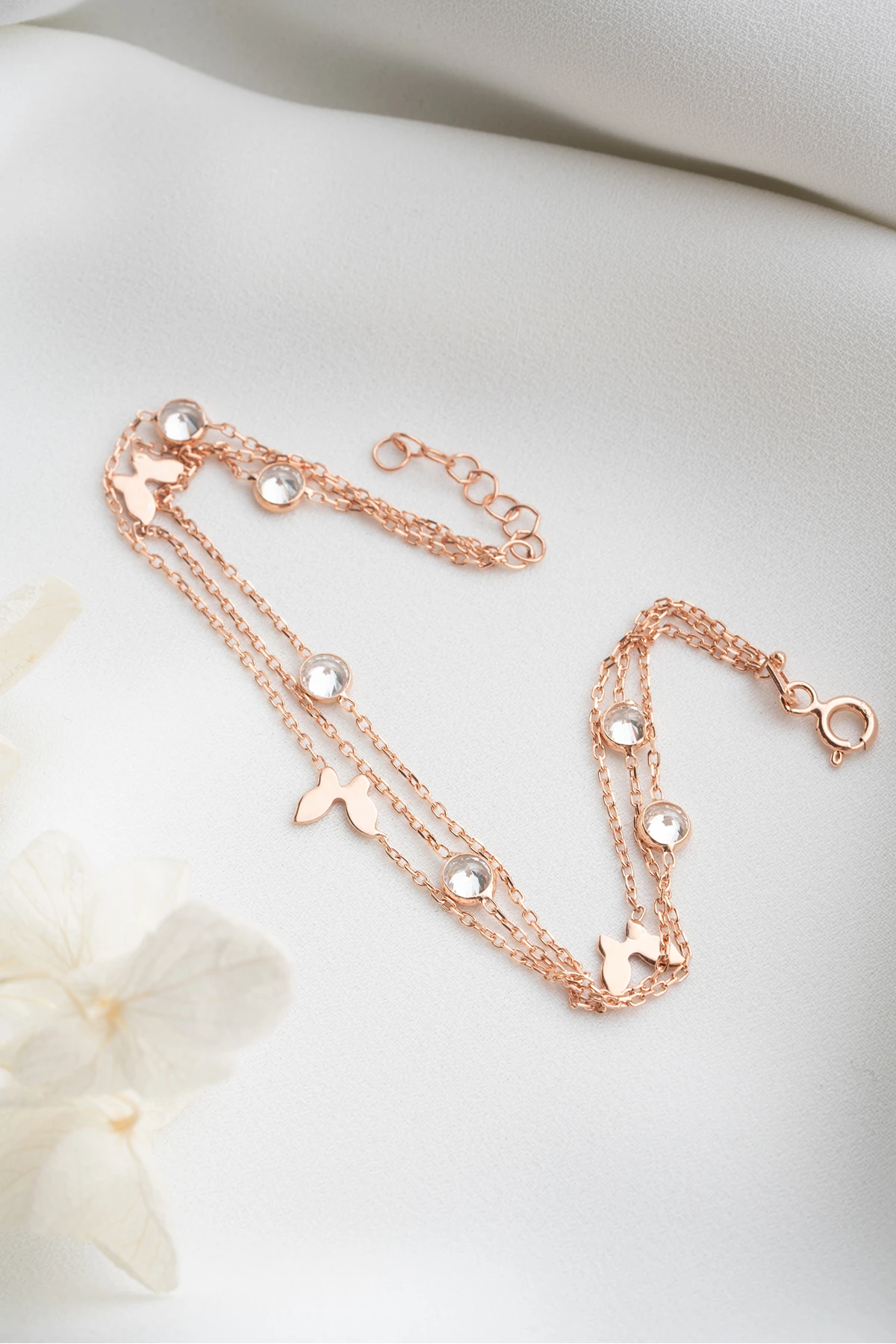 Gümüş Rose Kelebek Figürlü Trend Bileklik