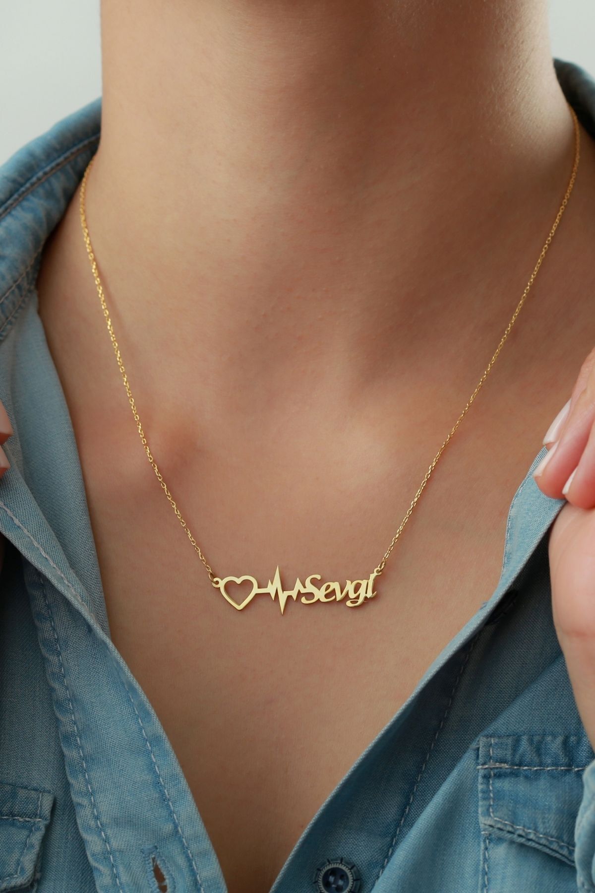 Gümüş Isimli Kalp Ritim Kolyesi