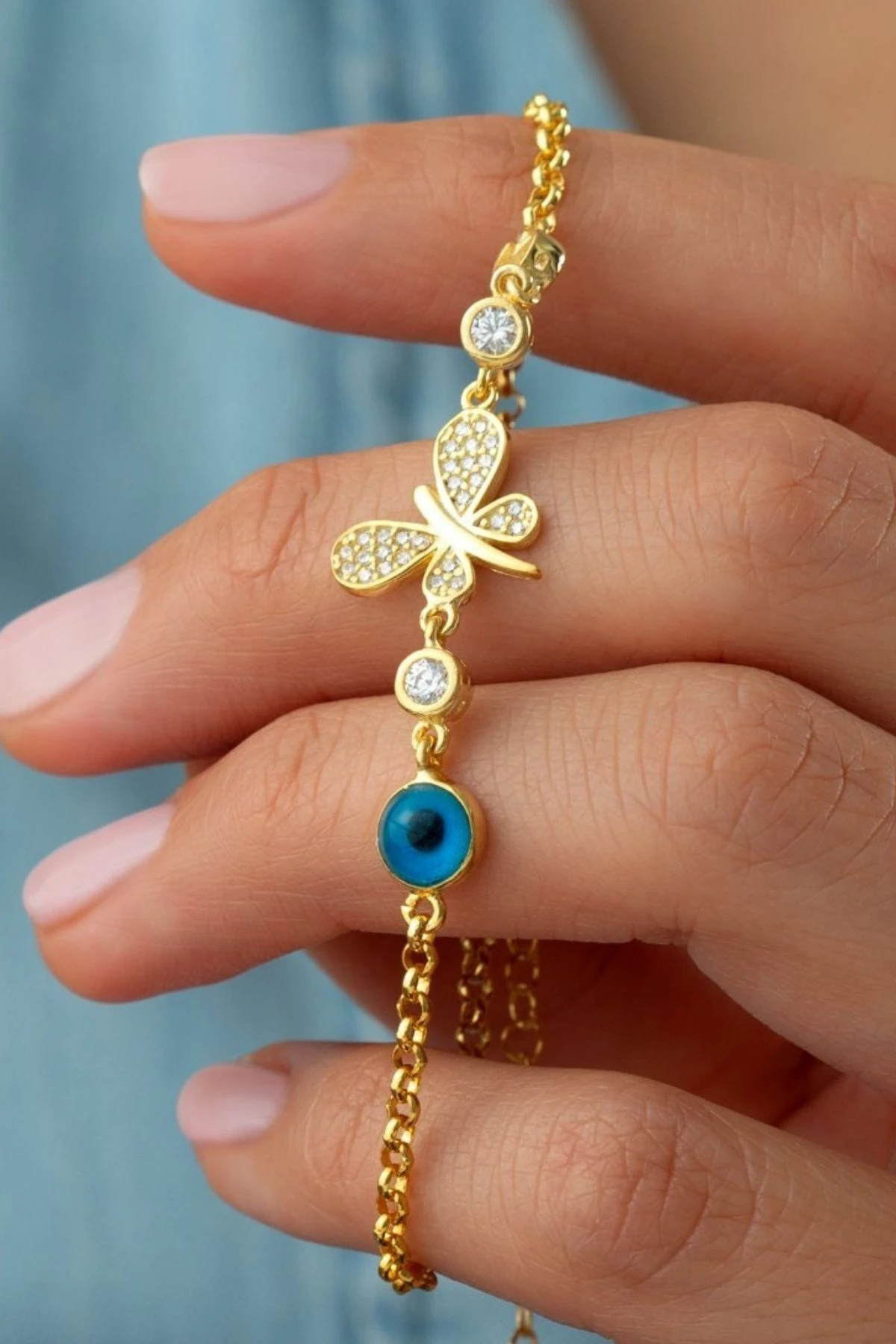 Gümüş Nazar Boncuklu Yusufçuk Bileklik