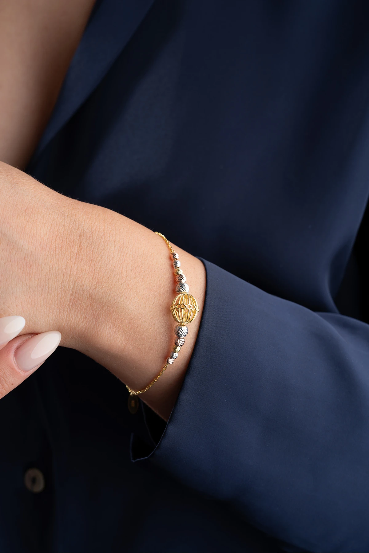 Gümüş Gold Kafesli Trend Dorika Bileklik