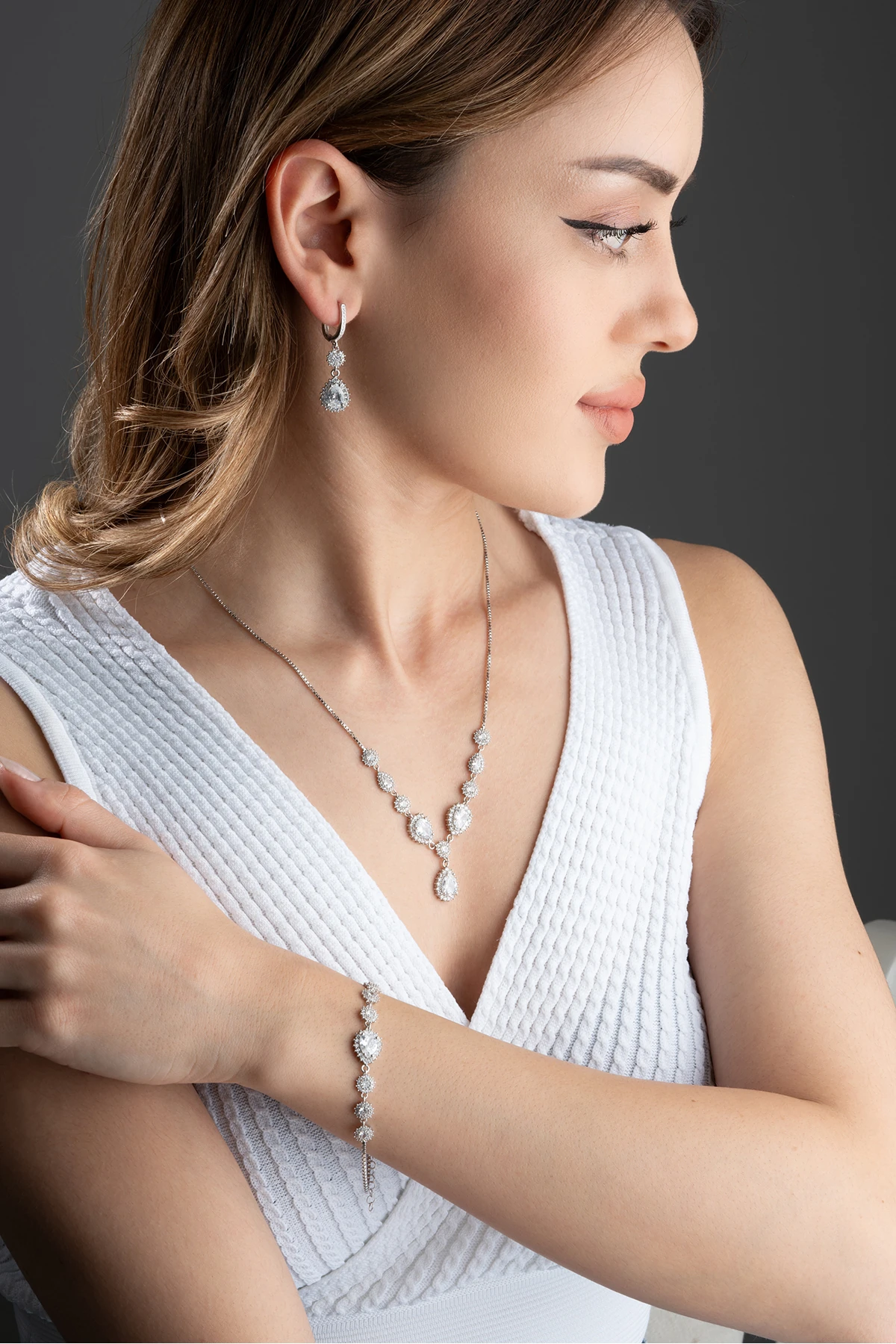 Gümüş Elmas Montür Takı Seti