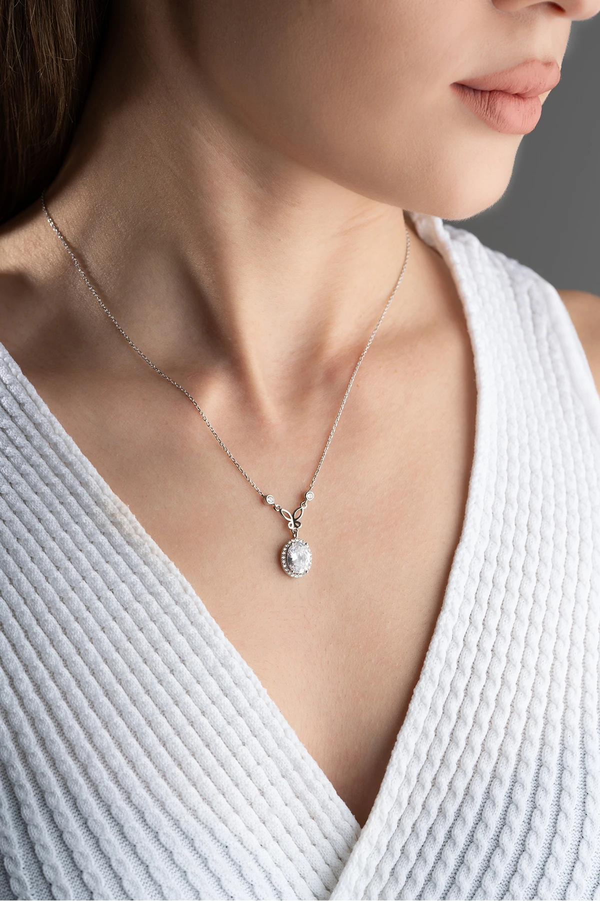 Gümüş Baget Taşlı Kolye