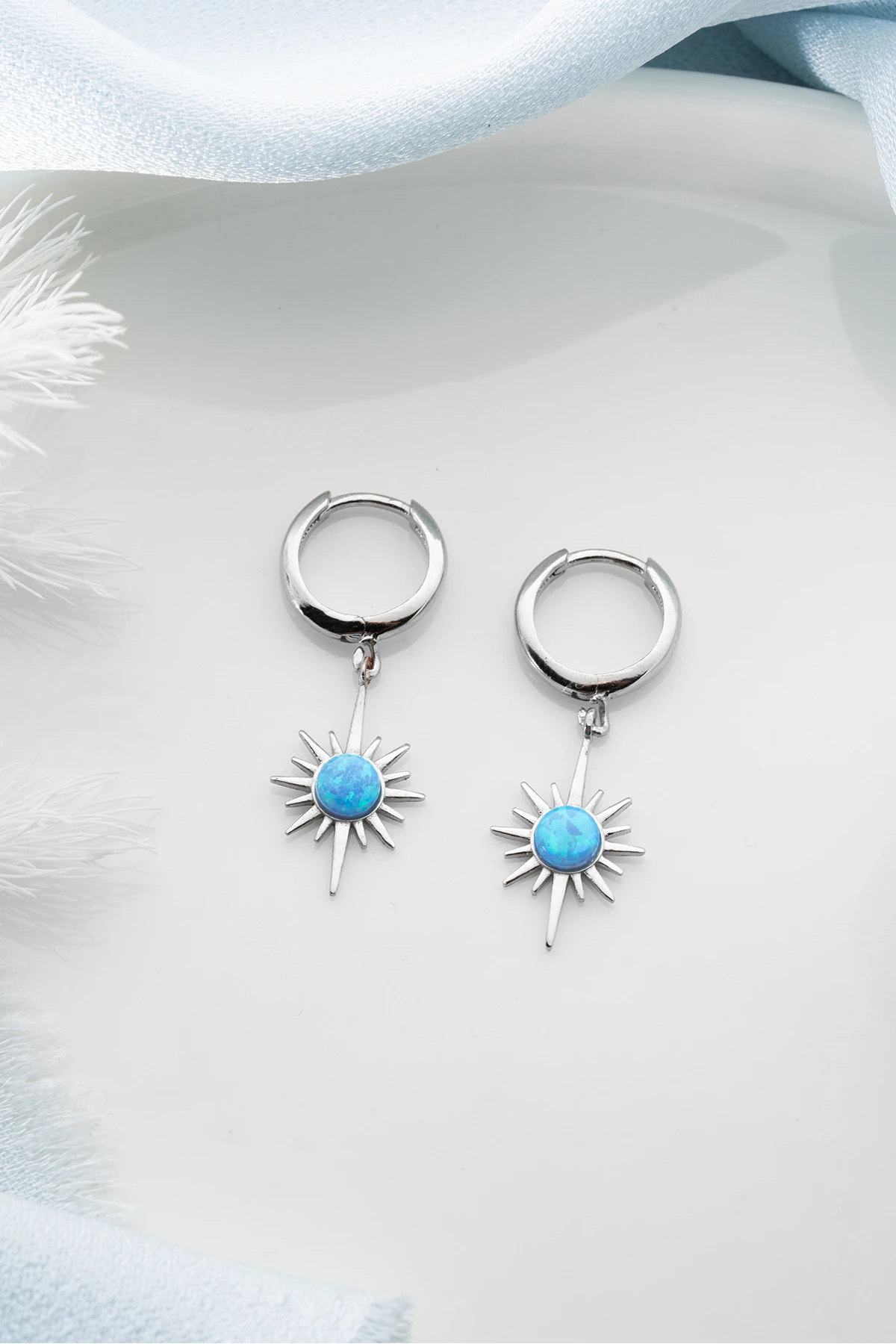 Gümüş Opal Taşlı Kutup Yıldızı Küpe