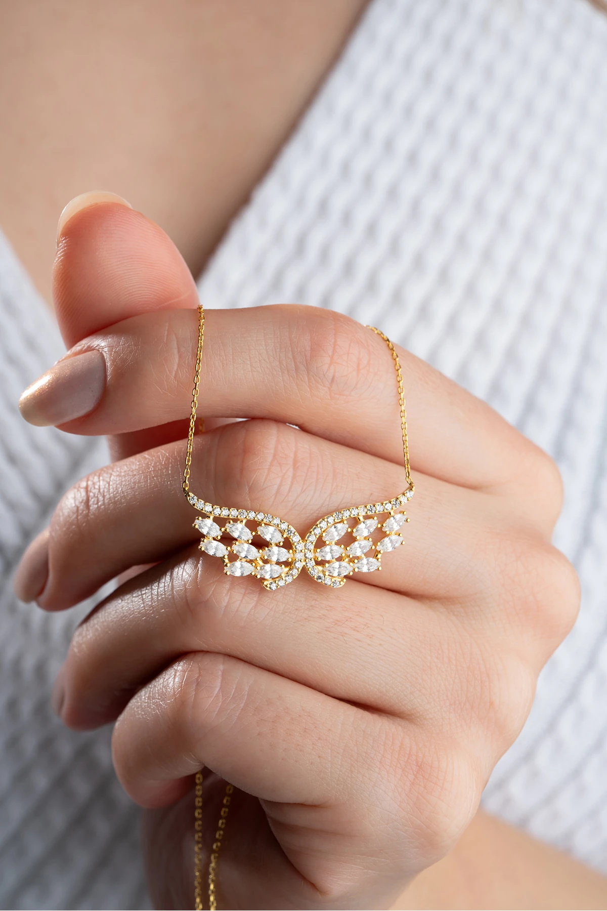 Gümüş Gold Baget Taşlı Kanat Kolye