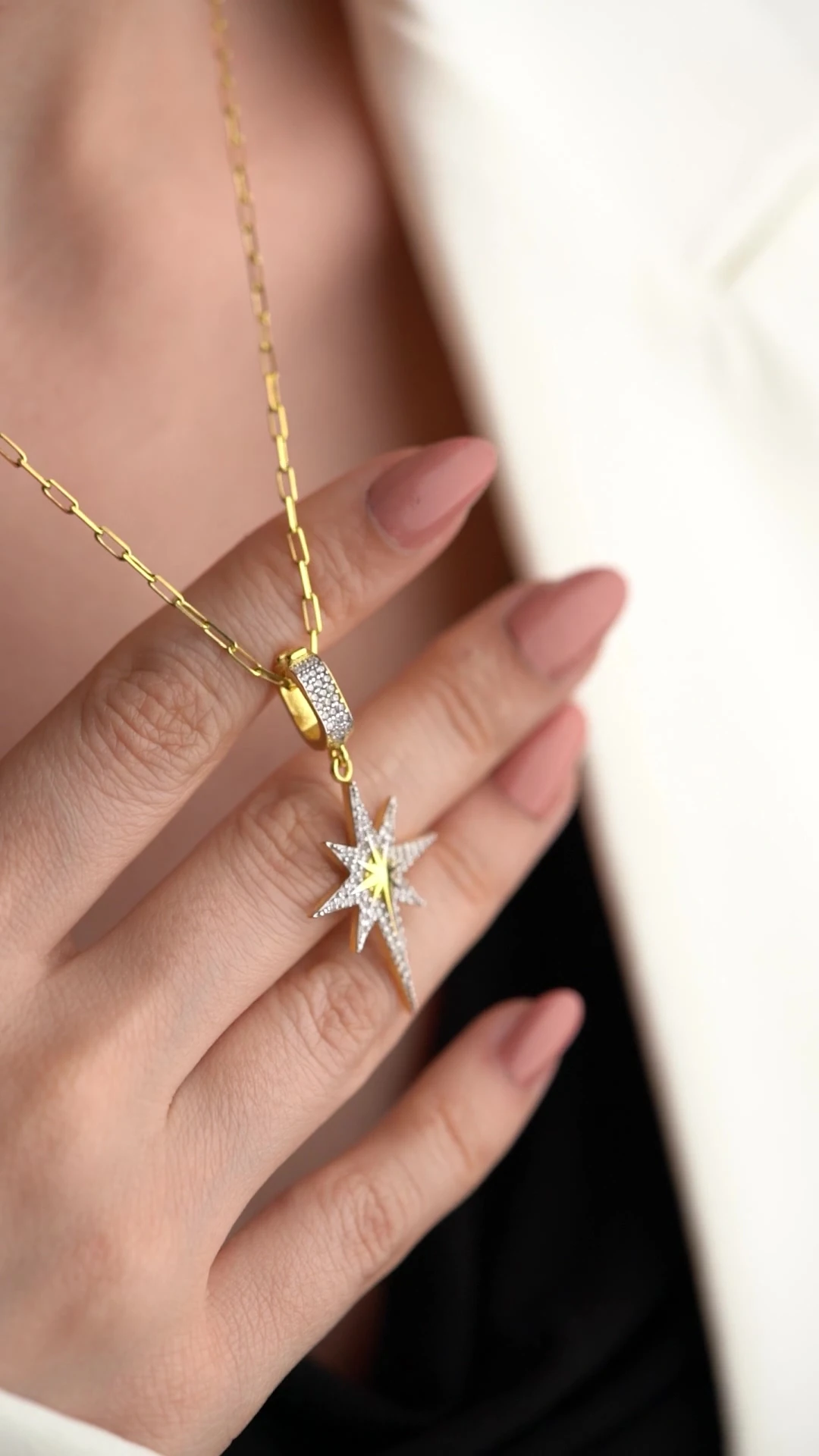 Gümüş Zirkon Taşlı Kutup Yıldızı Kolye