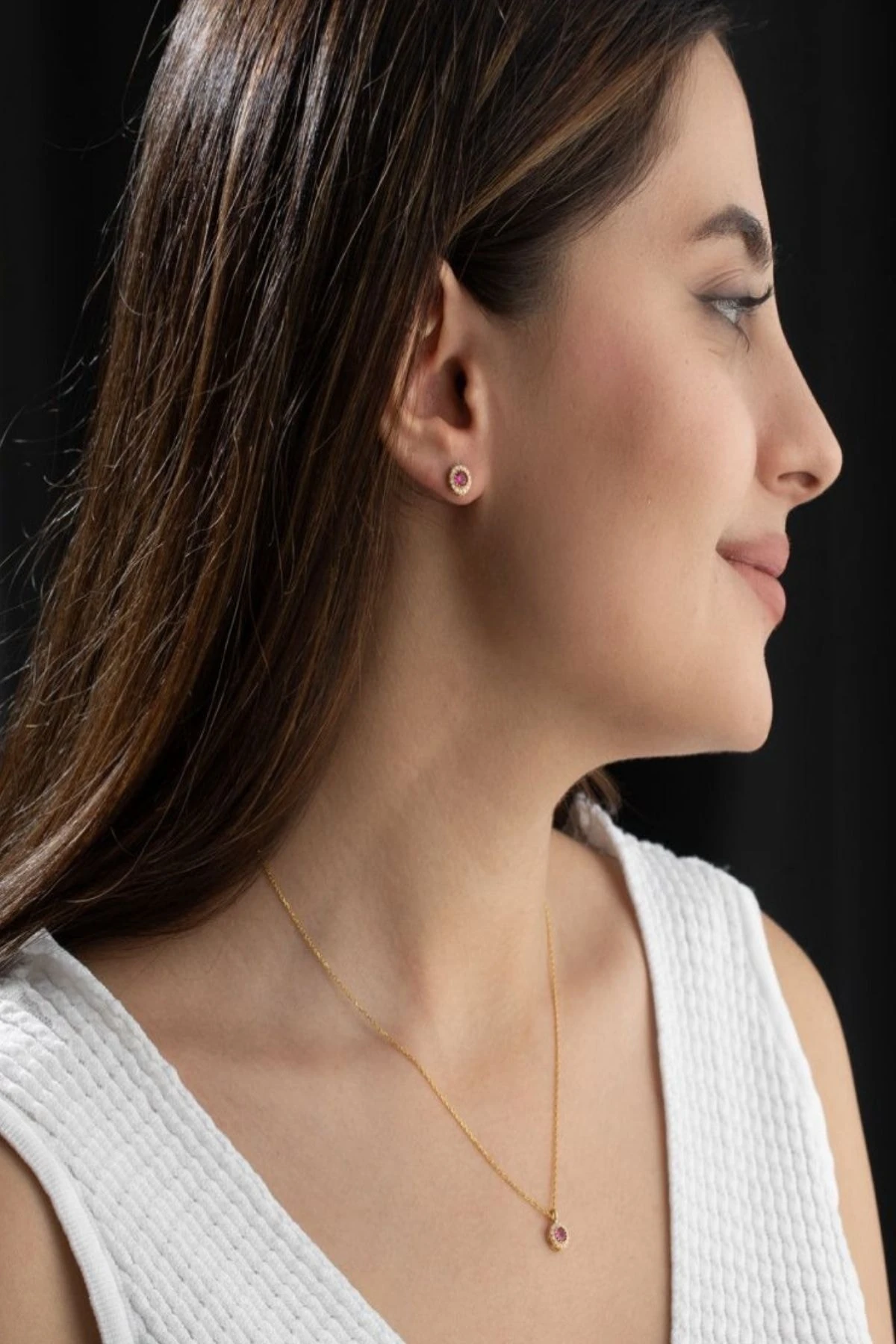 Gümüş Temmuz Ayı Doğum Taşı ( Ruby ) Kolye