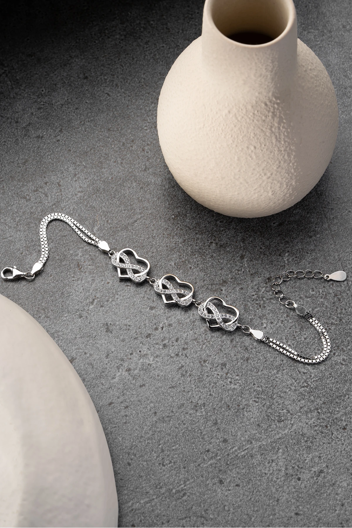 Gümüş Sonsuzluklu Kalp Bileklik