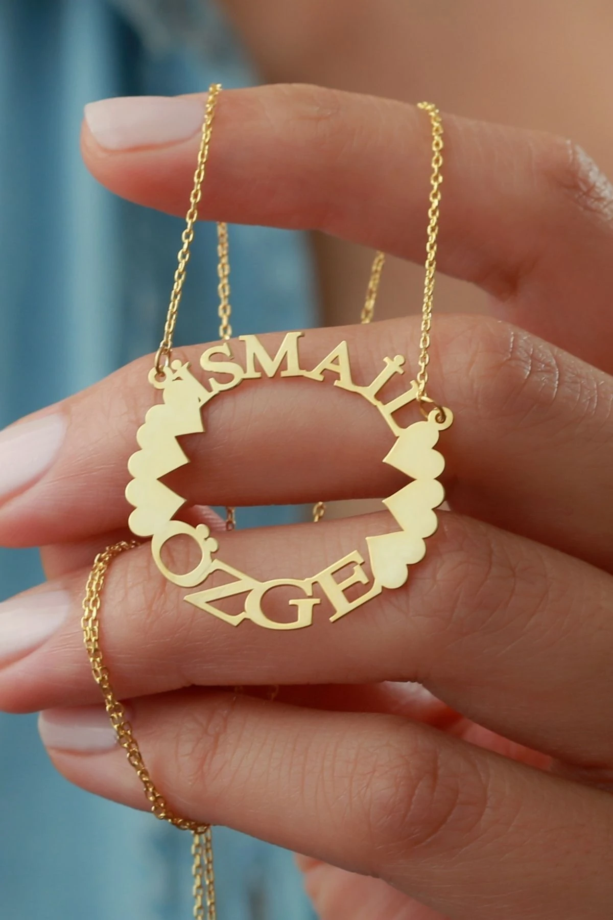 Gümüş Isimli Kalpli Halka Kolye