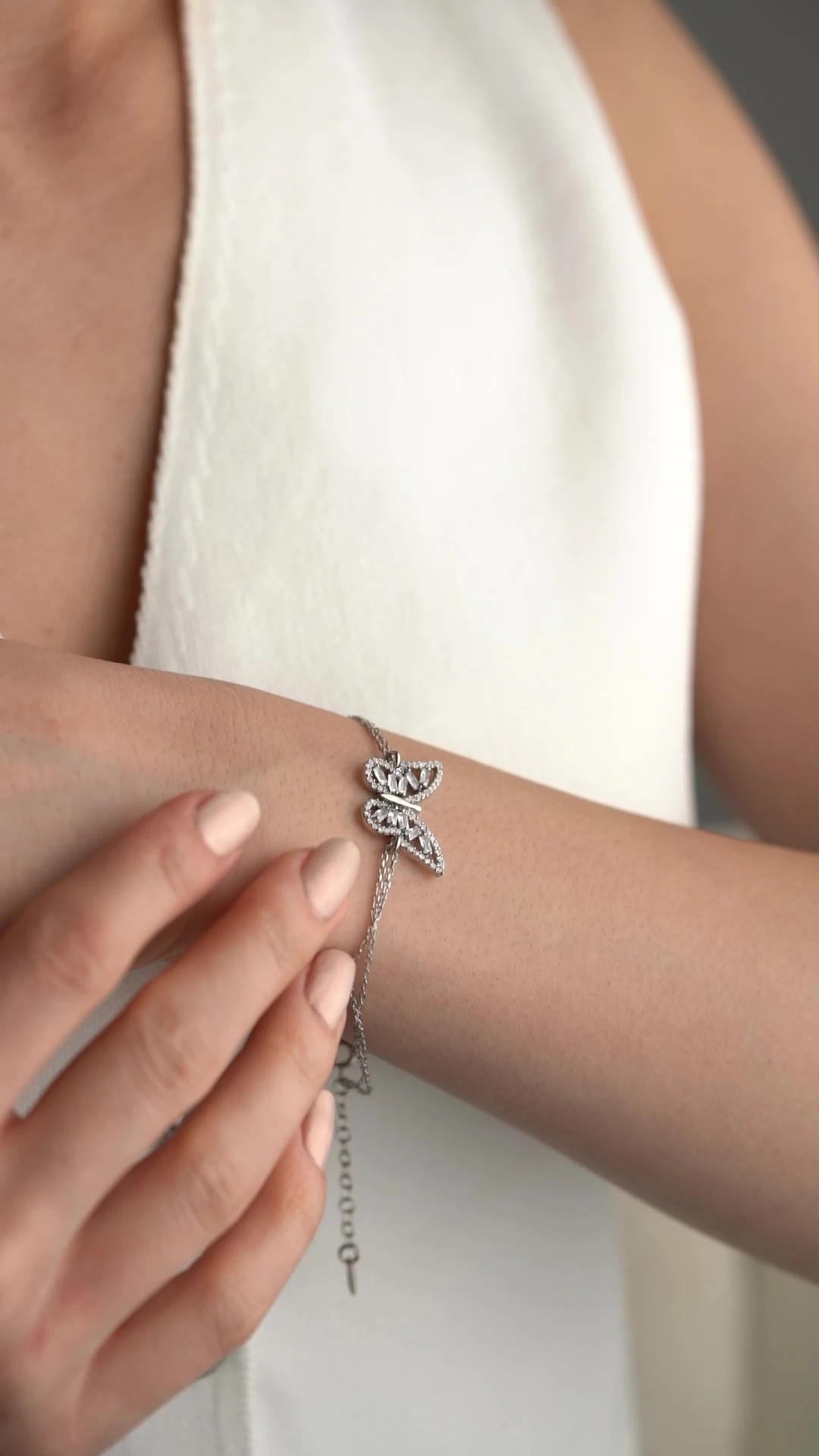 Gümüş Baget Taşlı Kelebek Bileklik