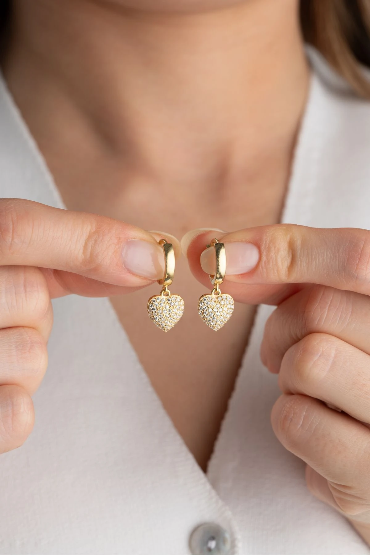 Gümüş Kalpli Halka Küpe