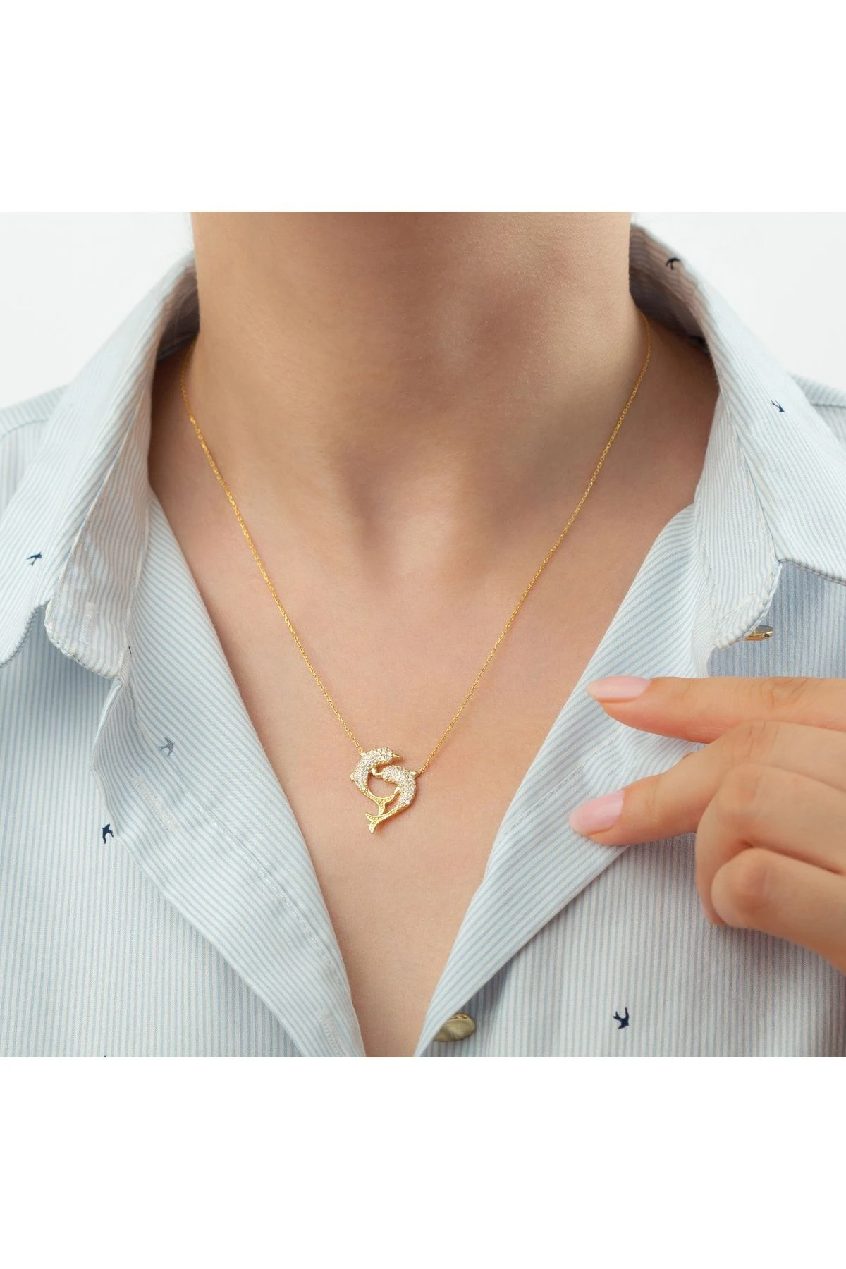 Gümüş Gold Yunus Kolye