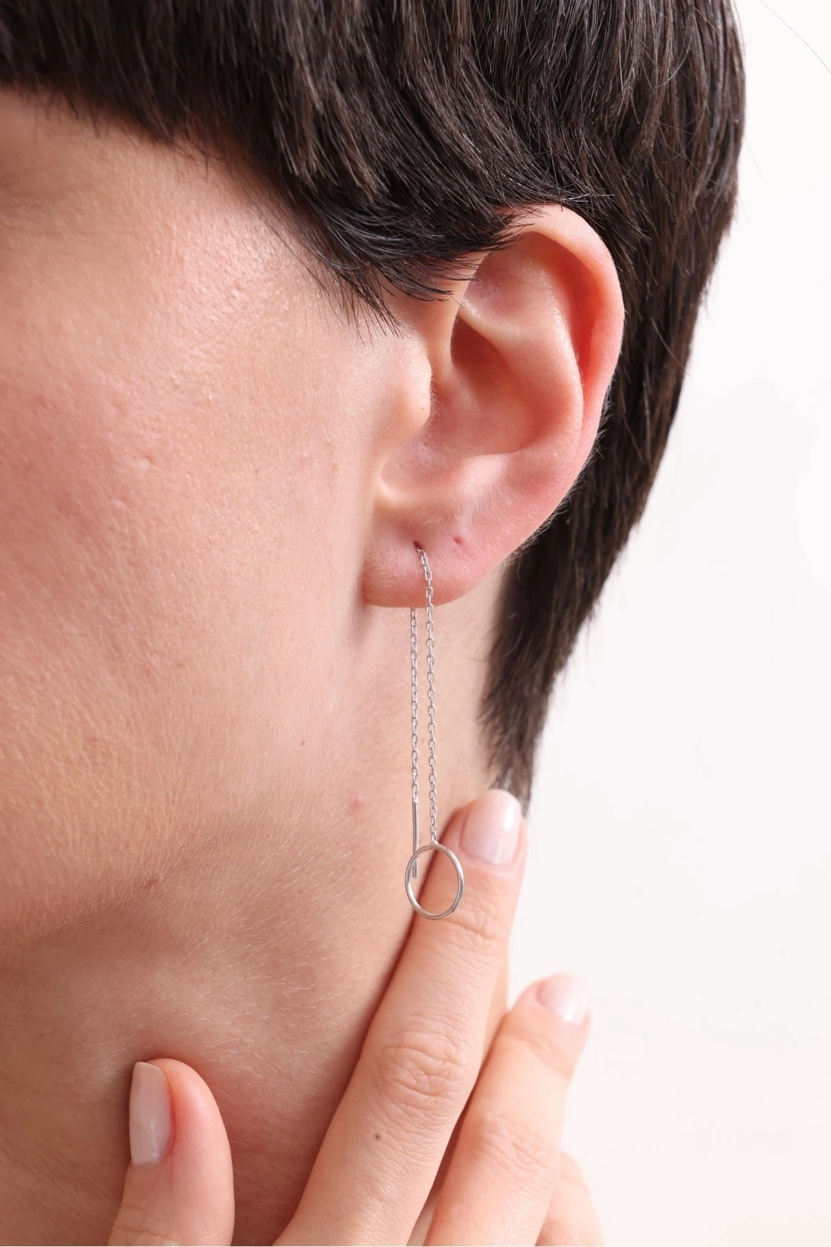 Gümüş Zincirli Halka Küpe