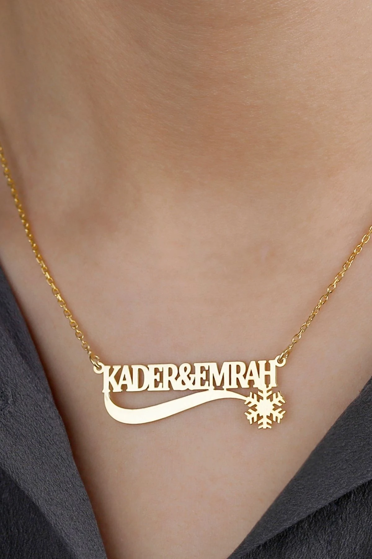 Gümüş Kar Tanesi Iki Isimli Kolye