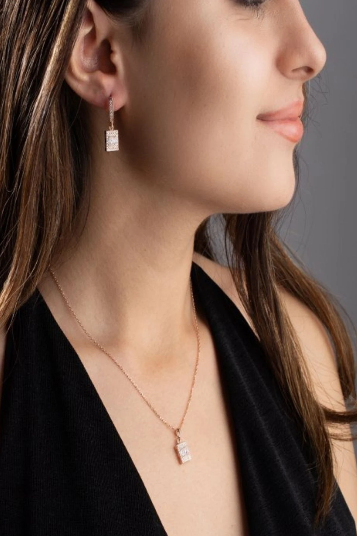 Gümüş Pırlanta Modeli Kolye-küpe Takı Seti