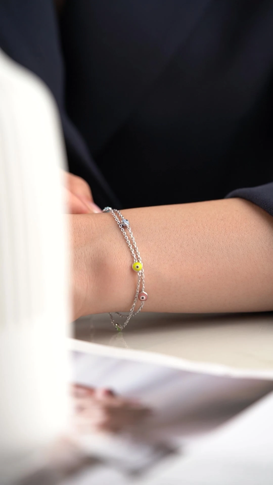 Gümüş Çiftli Renkli Nazar Bileklik