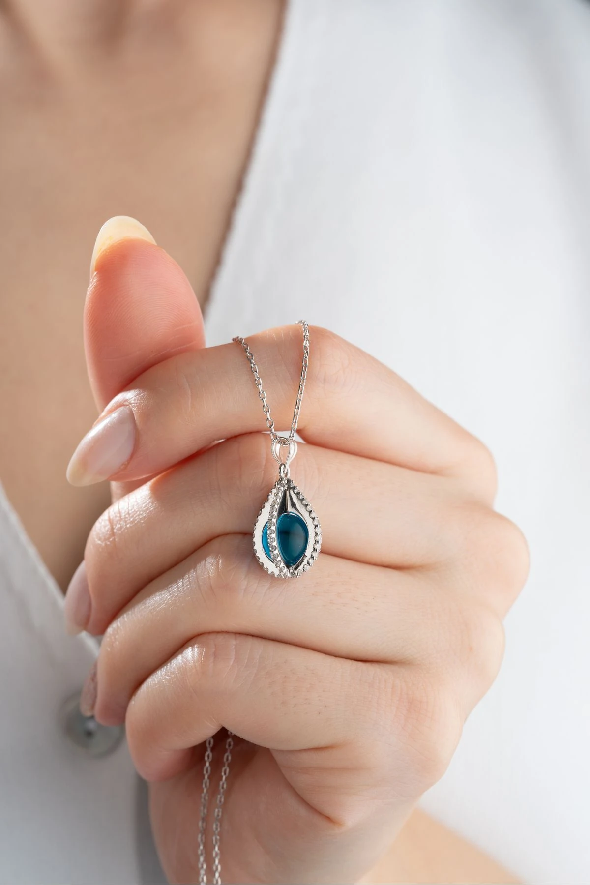 Gümüş Mavi Dönence Kolye