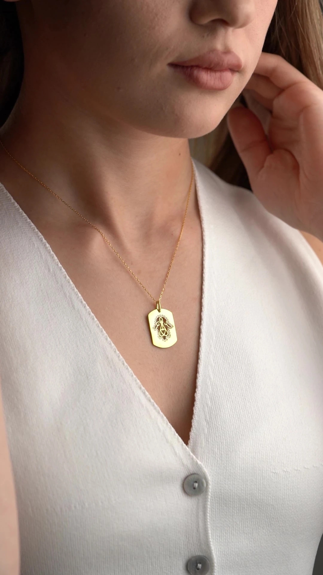 Gümüş Gold Fatma Ana Eli Kolye