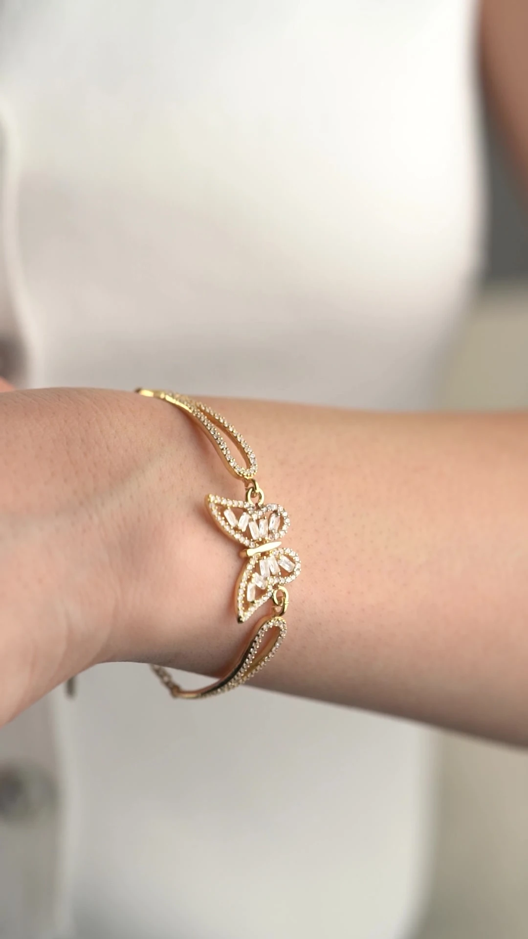 Gümüş Gold Baget Taşlı Kelebek Bileklik