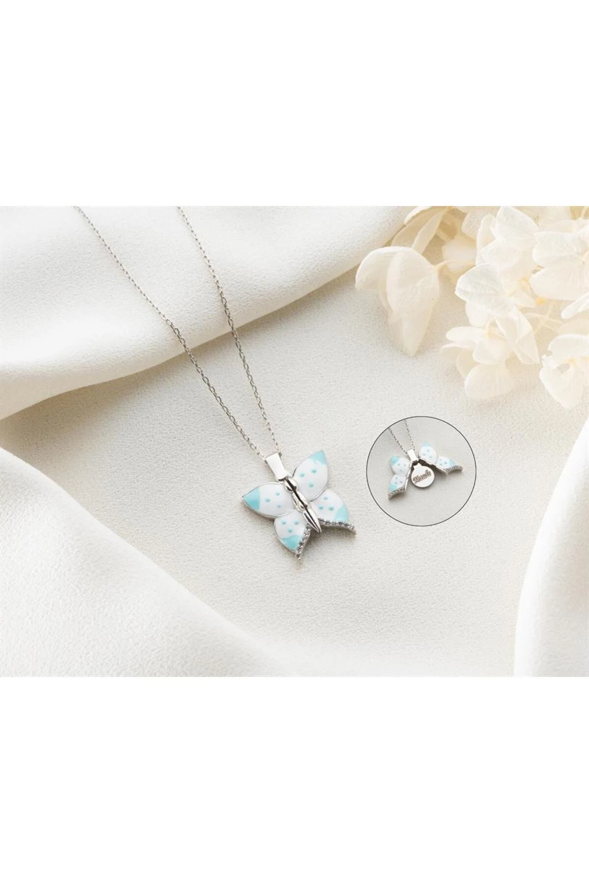 Gümüş Açılabilen Kelebek Kolye