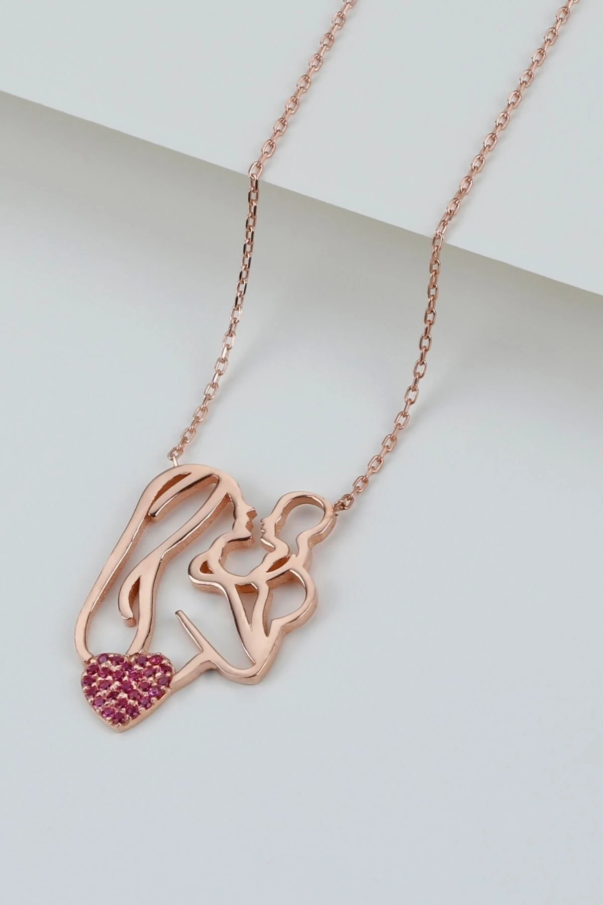 Kalpli Anne Bebek Rose Gümüş Kolye