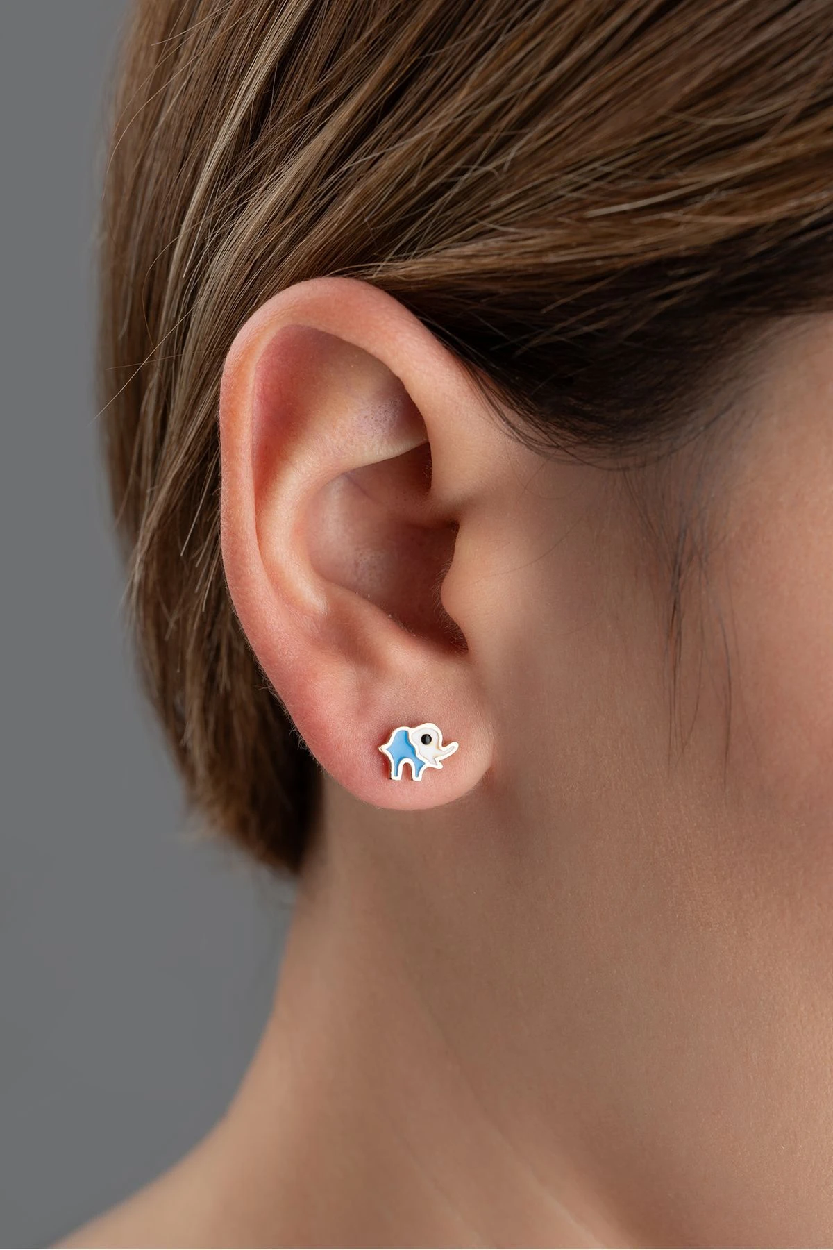 Gümüş Minik Fil Çivili Küpe