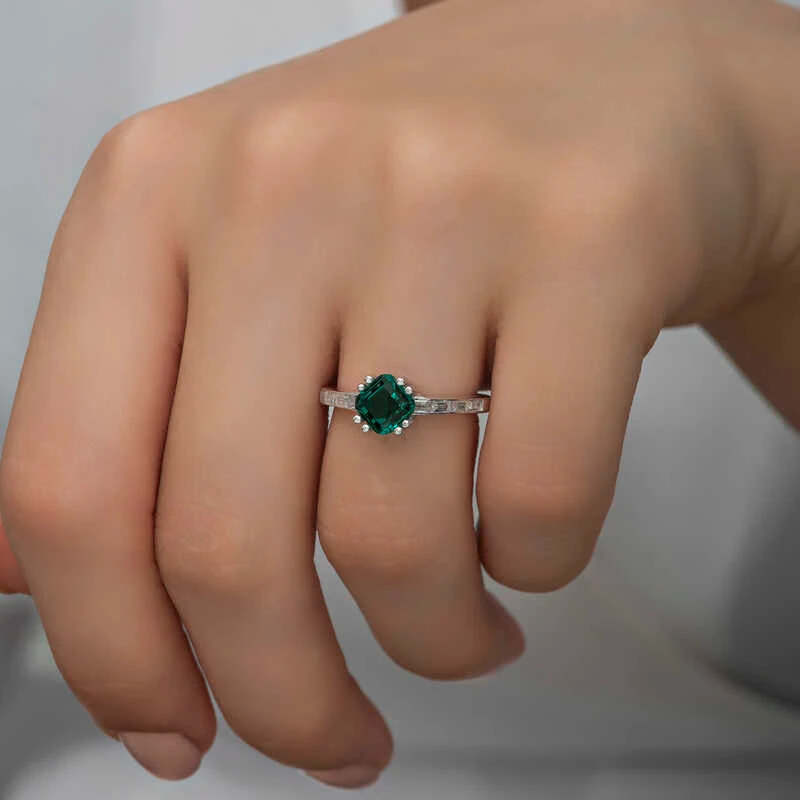 Gümüş Yeşil Baget Tek Taş Kadın Yüzük