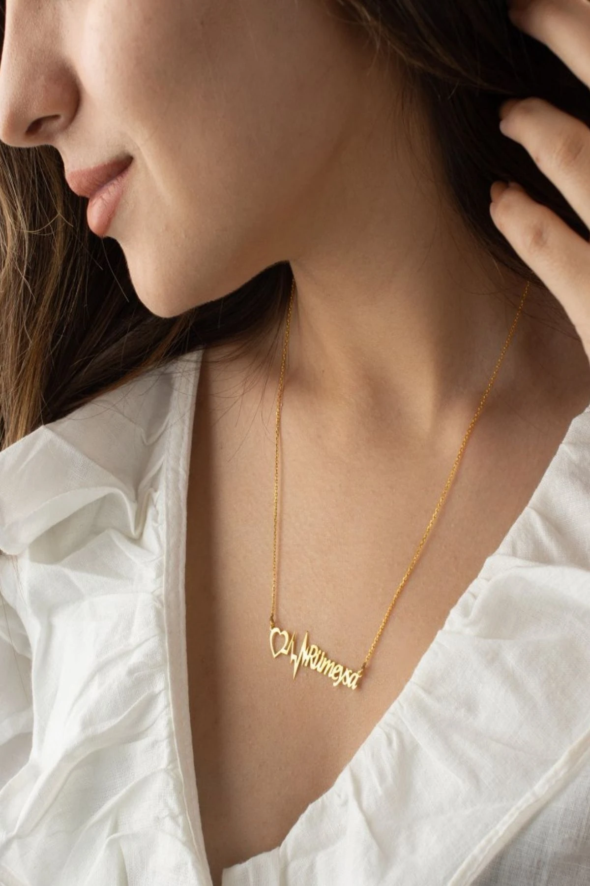 Gümüş Isimli Kalp Ritim Kolyesi