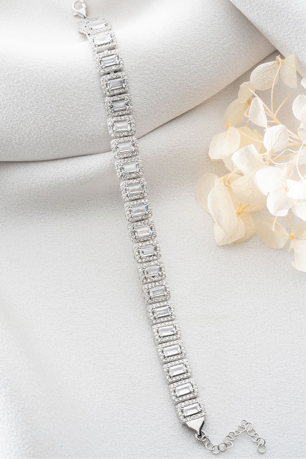 Gümüş Baget Taşlı Bileklik