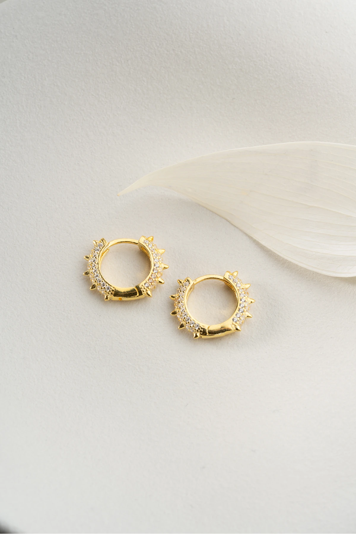 Gümüş Gold Zirkon Taşlı Halka Küpe