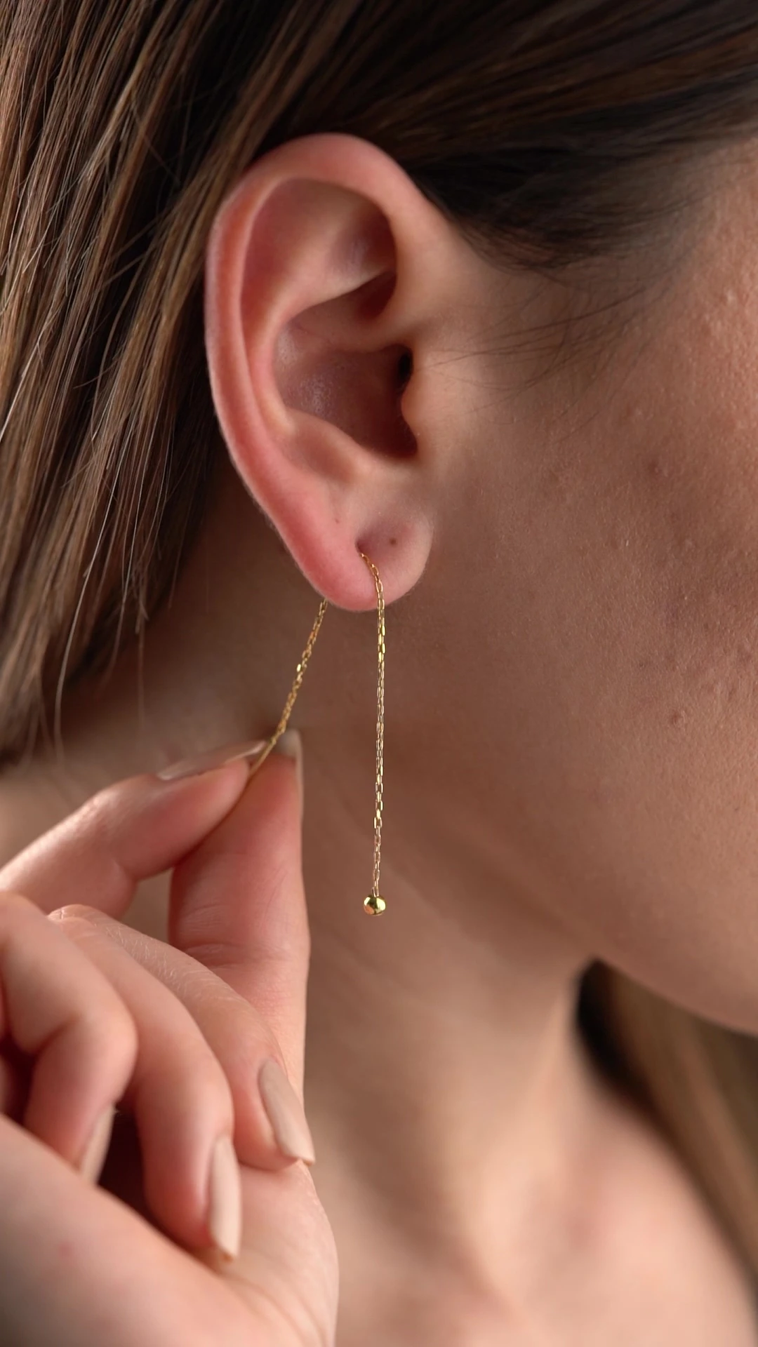 Gümüş Zincirli Top Küpe