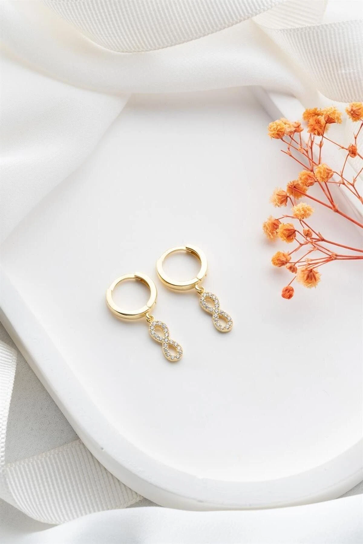 Gold Sallantılı Sonsuzluk Gümüş Küpe