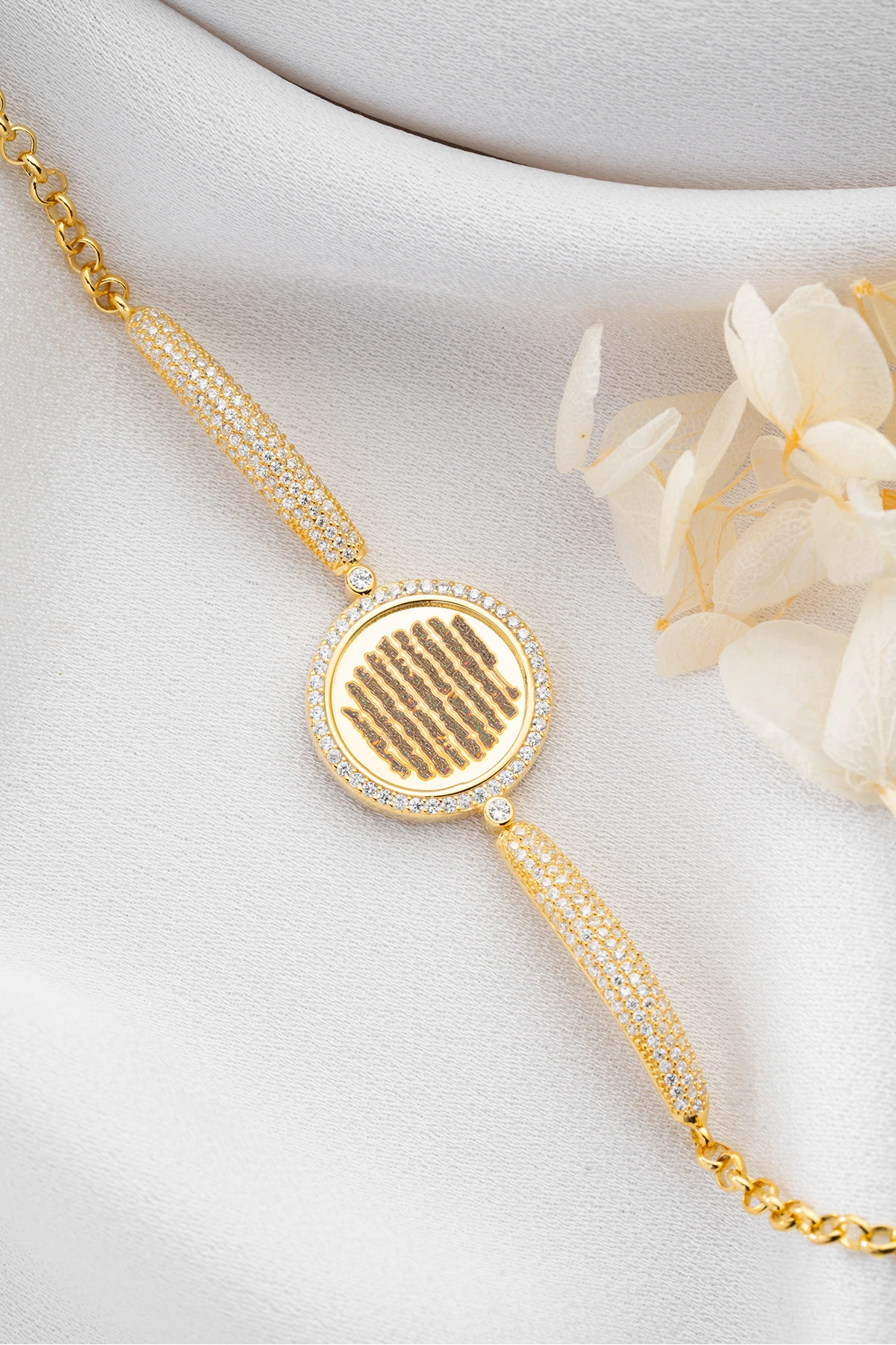 Gümüş Altın Kaplama Ayetel Kursi Dualı Asansörlü Bileklik