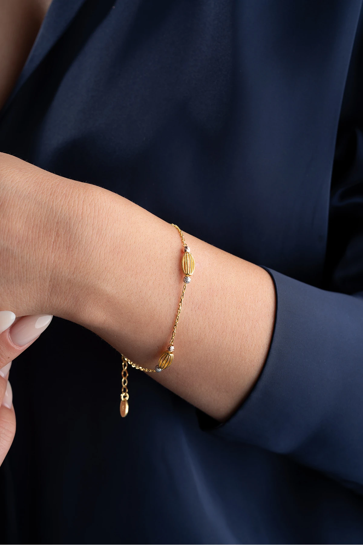 Gümüş Gold Oval Kafes Dorika Bileklik