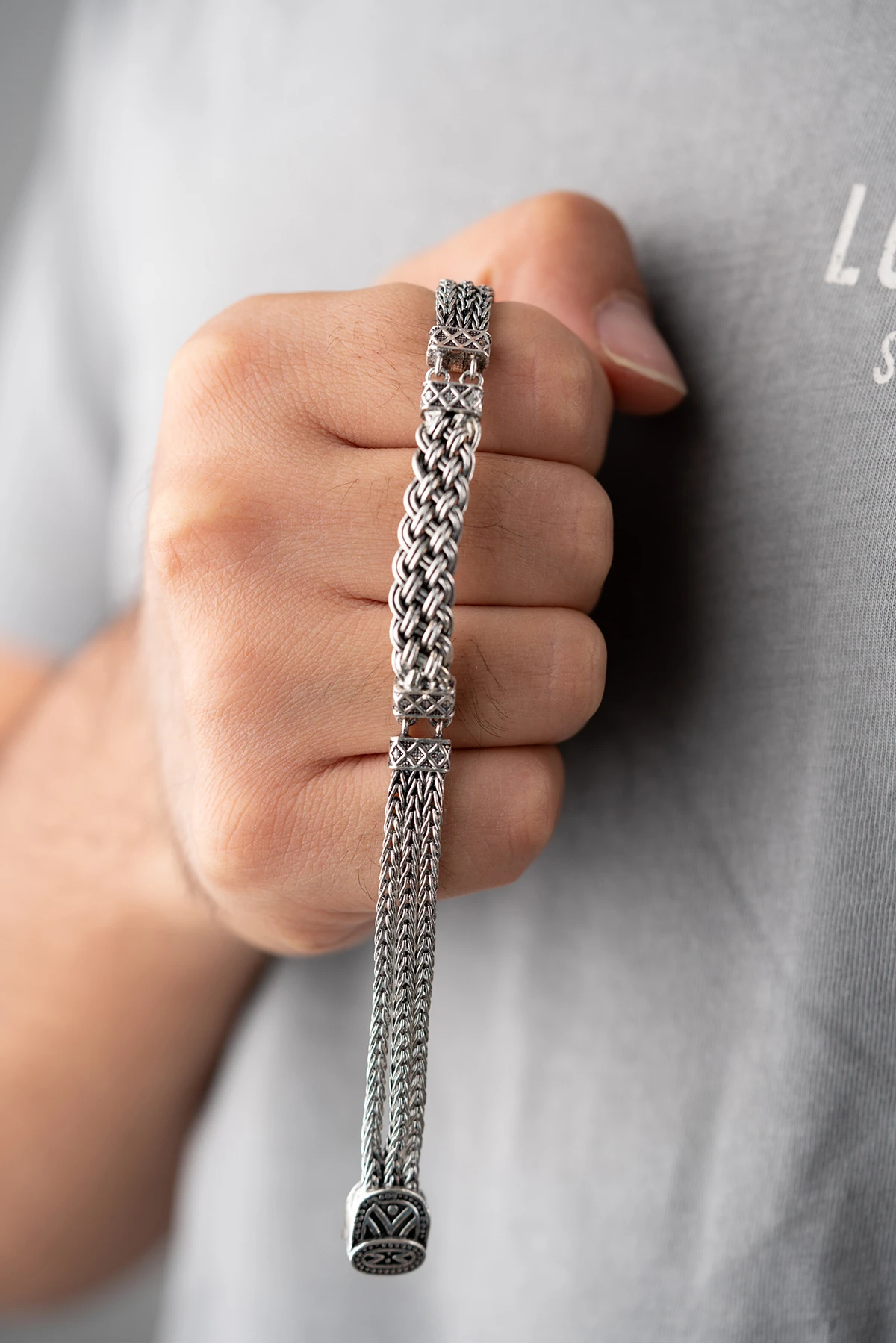 Gümüş Erkek Örgü Bileklik