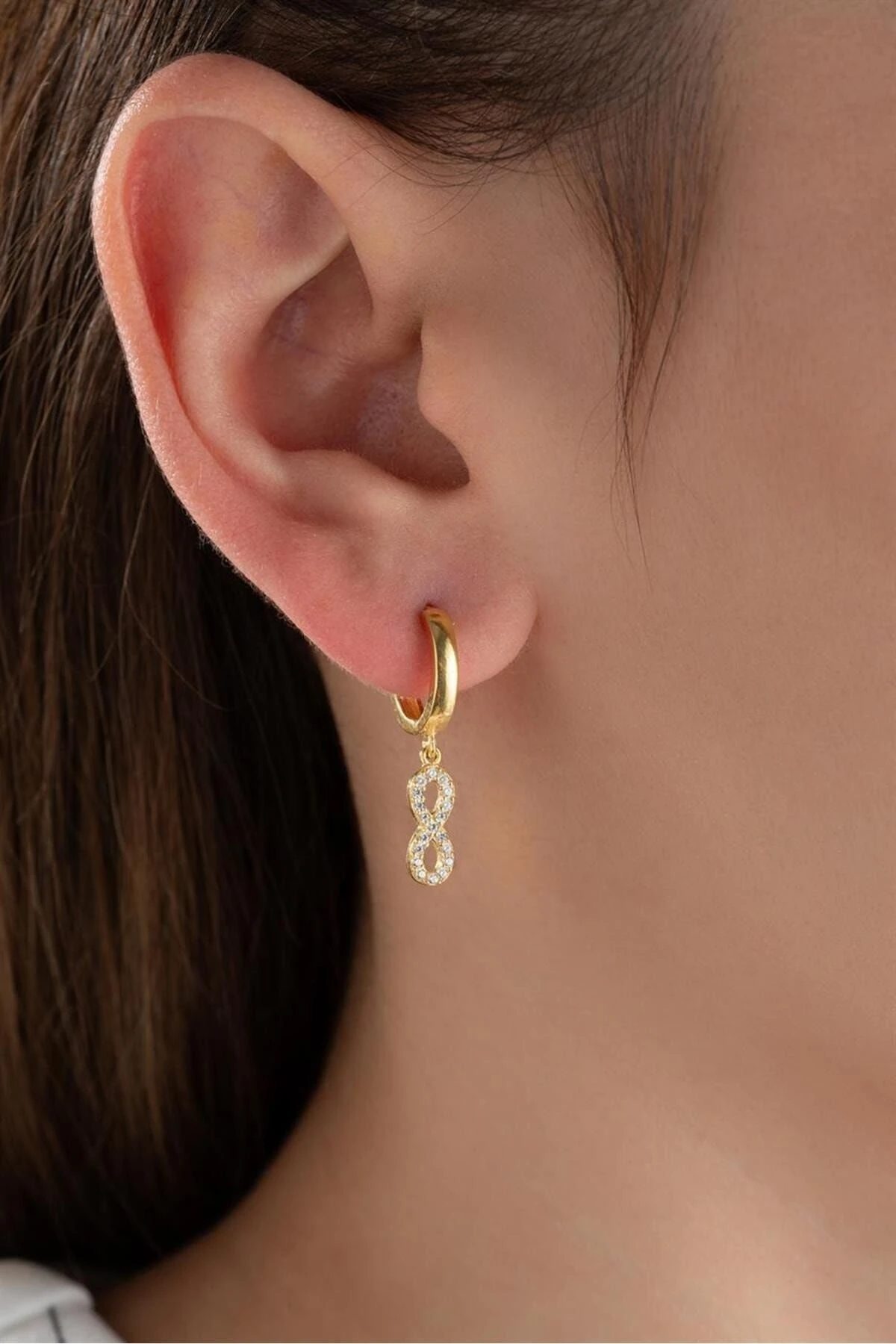 Gold Sallantılı Sonsuzluk Gümüş Küpe