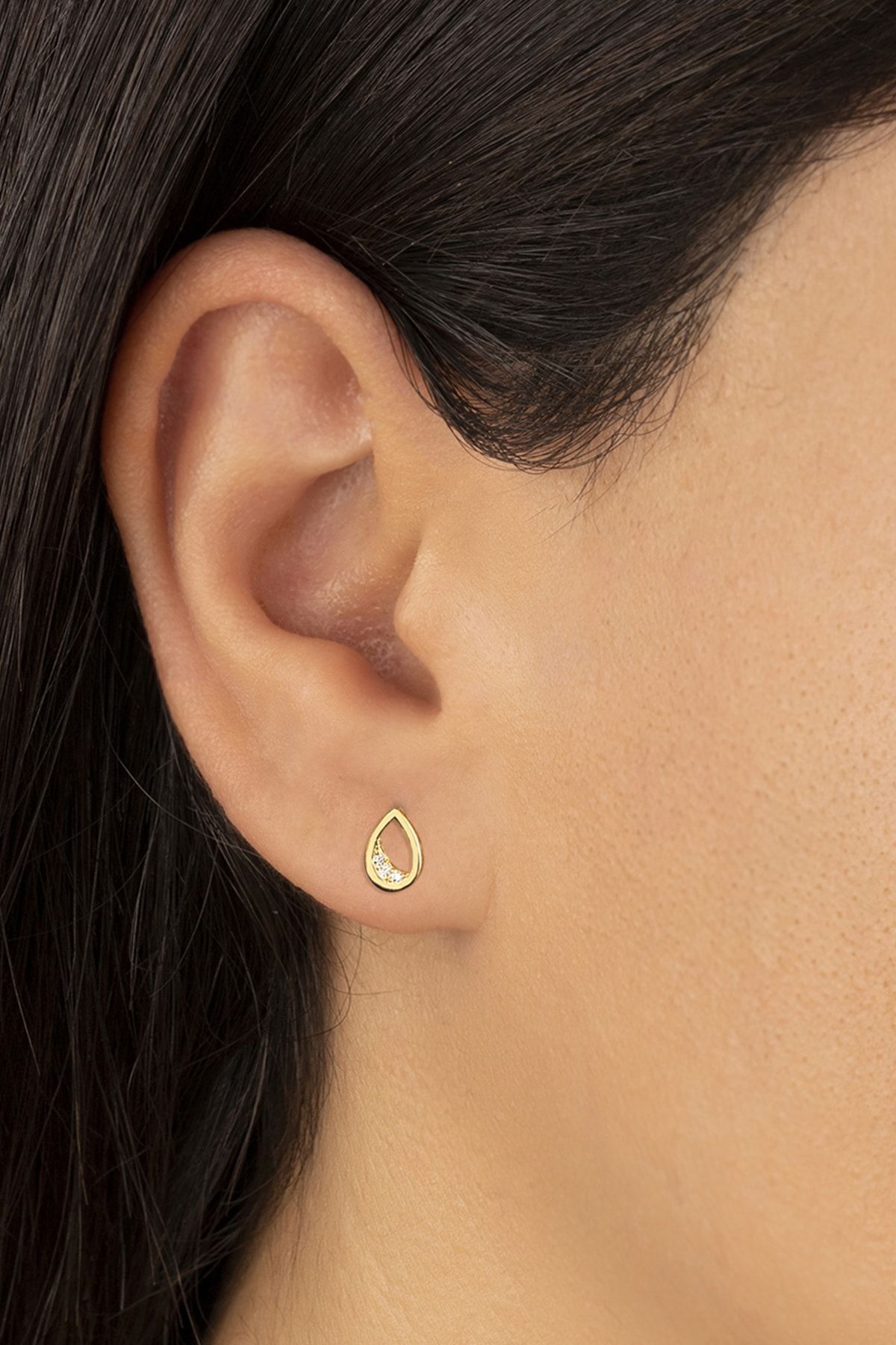 Gold Zirkon Taşlı Damla Gümüş Küpe