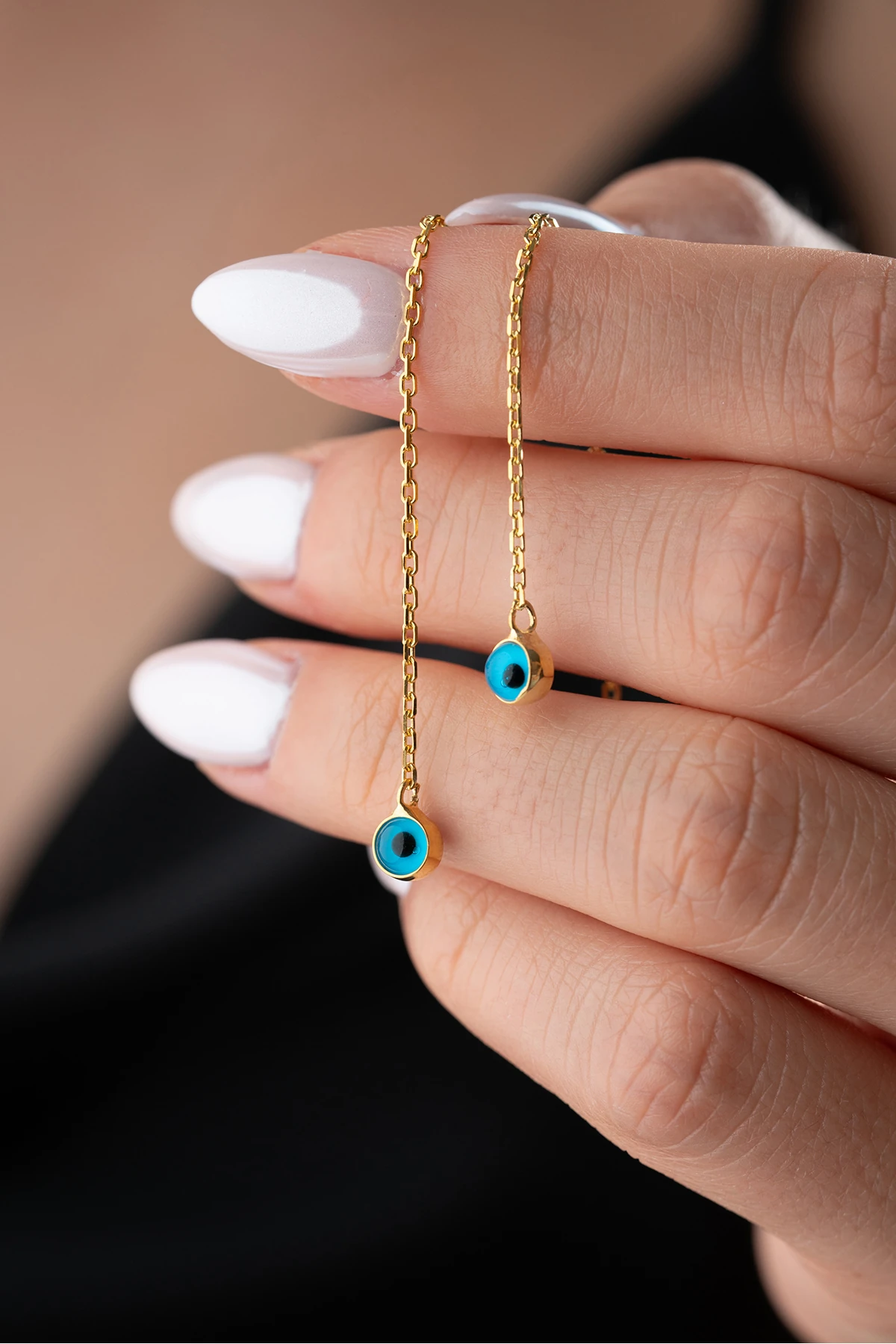 Gümüş Nazarlı Zincir Küpe