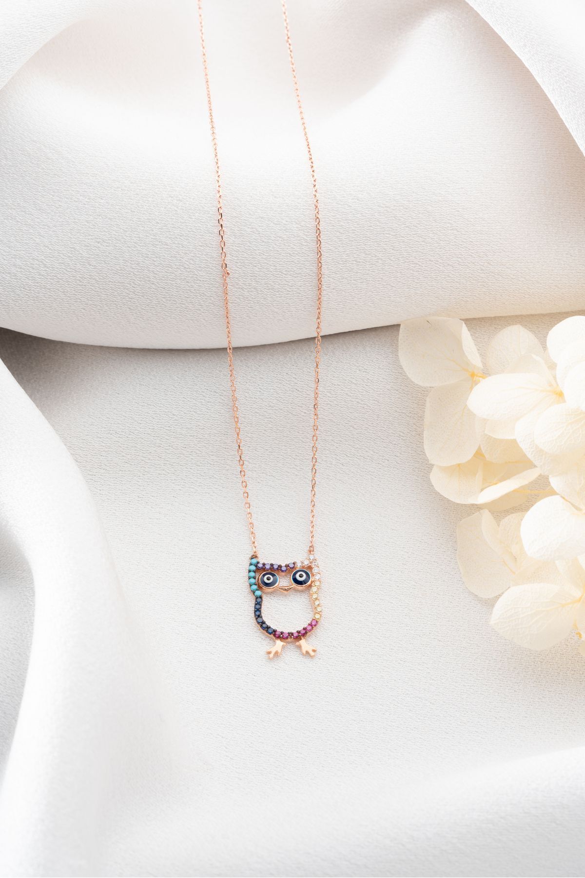 Gümüş Renkli Taşlı Baykuş Kolye