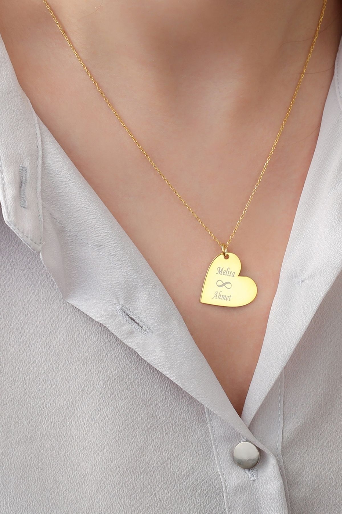 Gümüş Kişiye Özel Kalpli Isimli Sonsuzluk Kolye