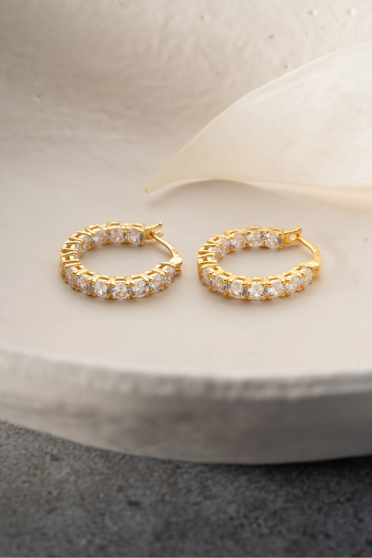 Gümüş Taşlı Halka Taşlı Küpe