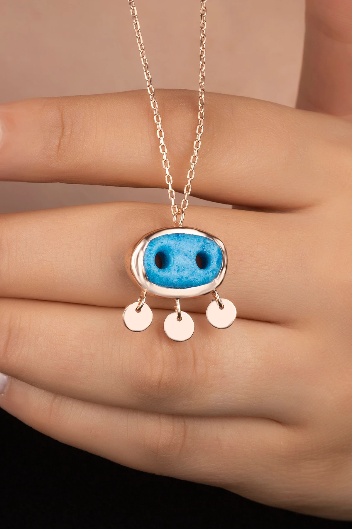 Gümüş Rose Süryani Gözü Kolye