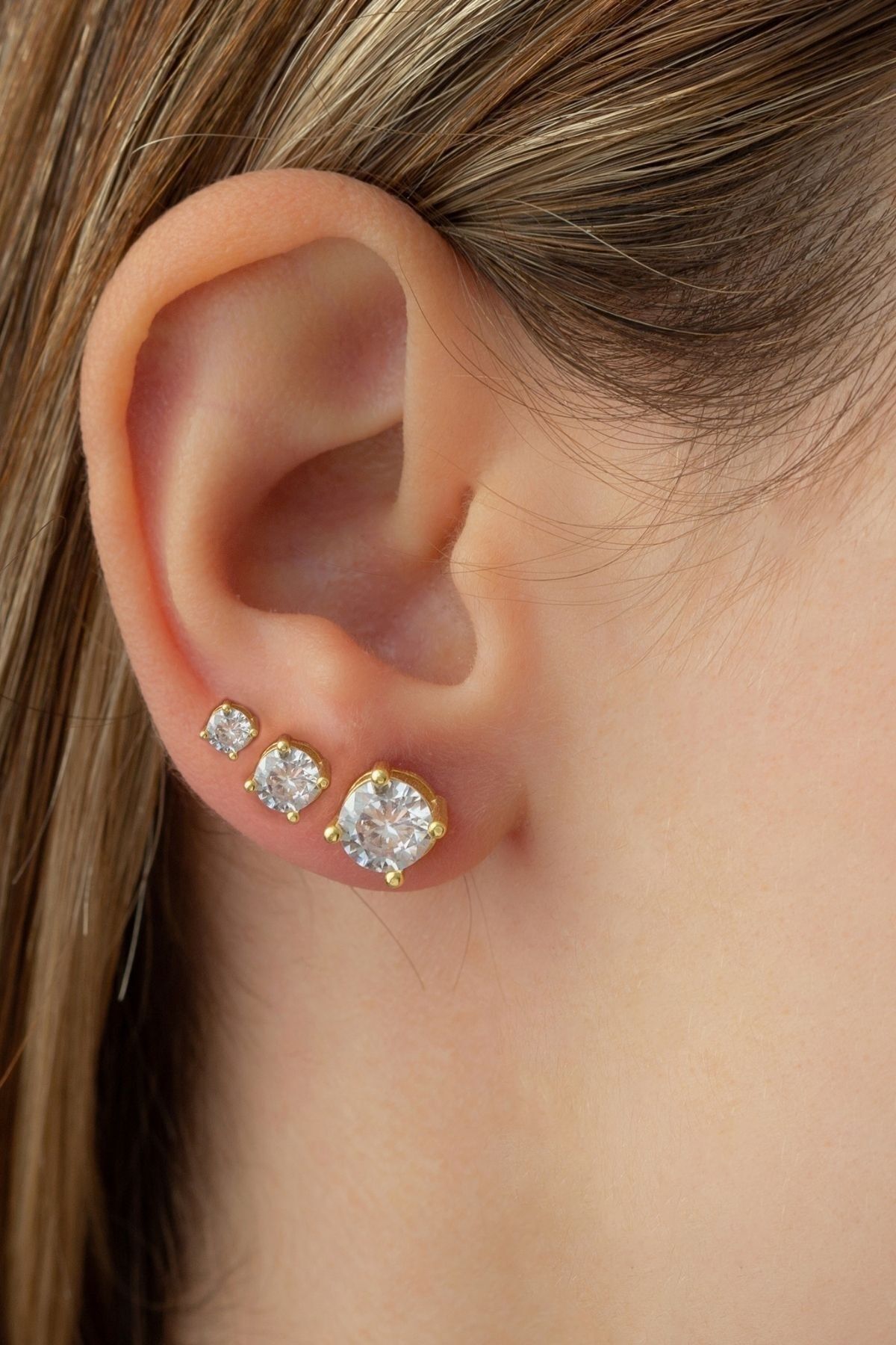 Gümüş 3'lü Tektaş Set Küpe