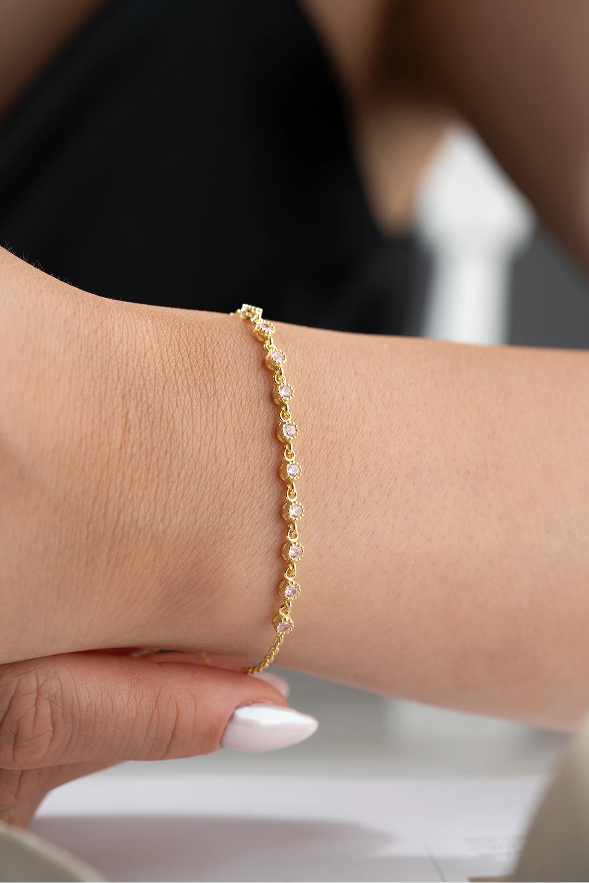 Gümüş Zirkon Taşlı Su Yolu Bileklik