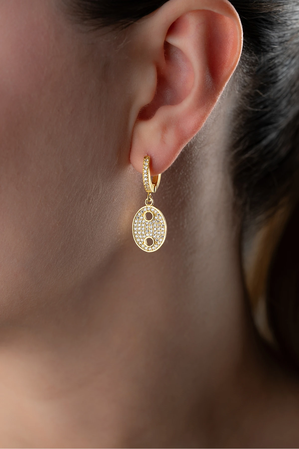 Gümüş Taşlı Düğme Modeli Küpe