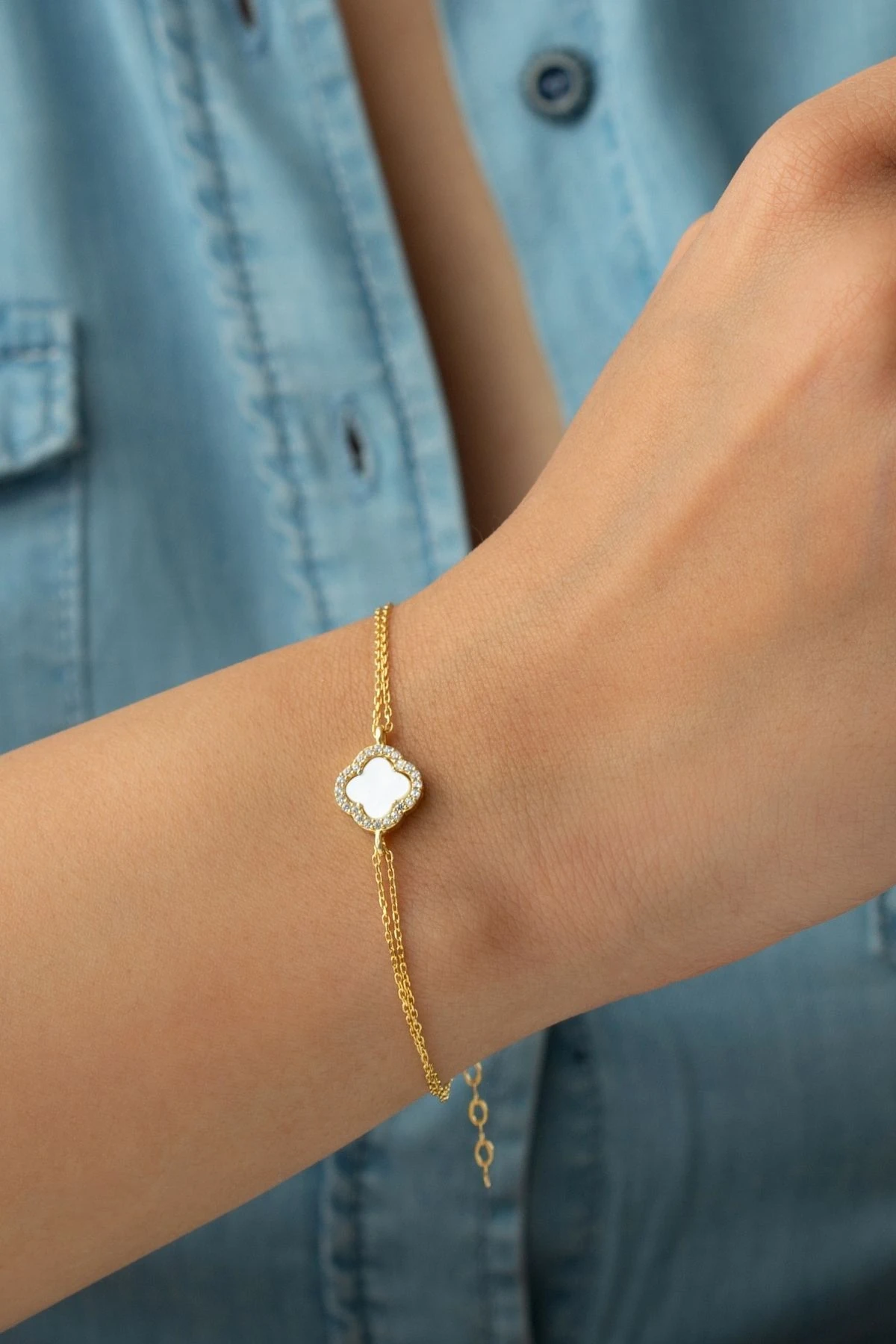 Gümüş Sedefli Yonca Bileklik