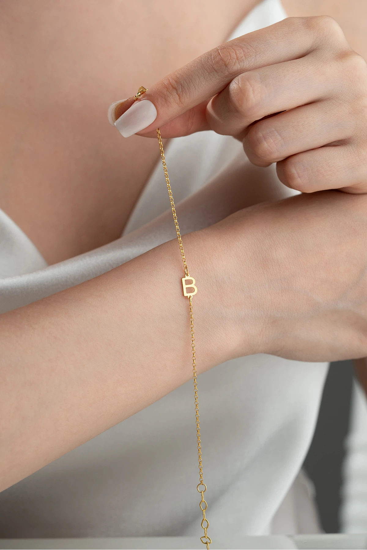 Gümüş Gold Kişiye Özel Harf Bileklik